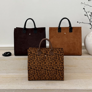 Borsa Tote Grande Capacità Stampa Leopardata Scamosciata Retro Minimalista Pendolare Spalla Tracolla Donna