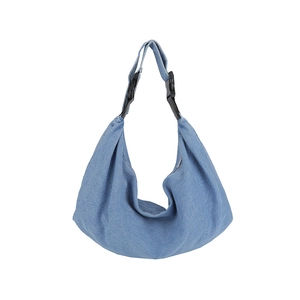 Blue denim crossbody hobo bag with adjustable strap and durable buckle closure