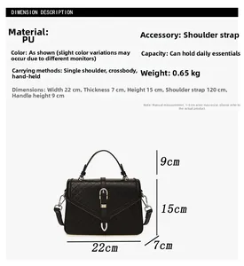Guide des tailles pour sac bandoulière vintage matelassé de 22x15x7cm en cuir PU noir
