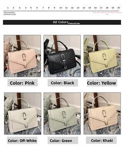 Détails de six coloris de sacs bandoulière matelassés incluant rose, jaune et vert