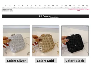 Confronto dettagliato di mini borse da sera in argento, oro e nero con strass