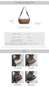 Detailed dimension guide and color chart for the quilted PU leather shoulder bag