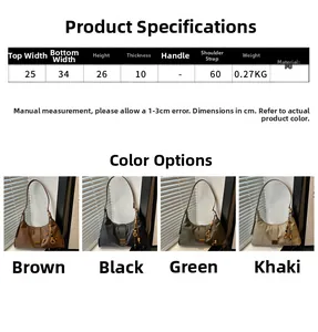 Detailed size chart and multi-color view of minimalist PU leather shoulder bag for women