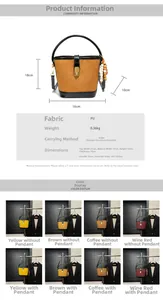 Vue détaillée du sac seau matelassé vintage avec dimensions et spécifications du tissu
