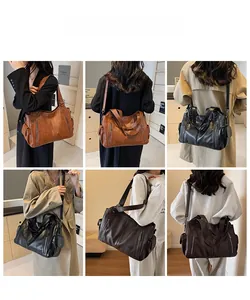 Three colors of soft leather tote bags shown on models for commuting outfits