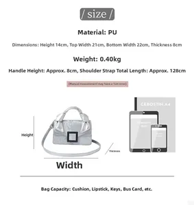 Detailed size guide for the silver faux snake skin handbag with precise measurements