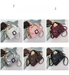 Detailed grid view of stone pattern handbags in beige pink red silver coffee and black colors