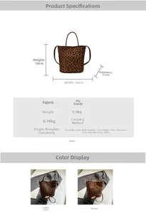 Detail of leopard print bucket bag featuring PU suede texture and adjustable strap