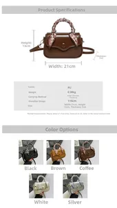 Detailed size chart for the PU leather saddle bag with scarf handle and crossbody strap