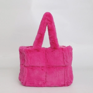 Borsa tote in peluche fucsia con trama trapuntata intrecciata e grande capacità moda