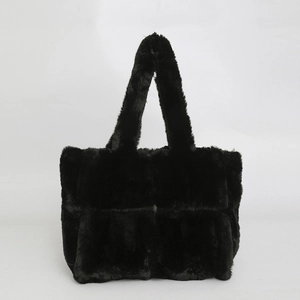 Borsa tote nera minimalista in peluche con texture intrecciata morbida e grande capacità