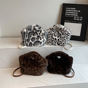 Leopard Print Faux Fur Handbag Plush Autumn Winter Shoulder Crossbody Bag With Adjustable Strap For Women Fashion
