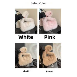 Plush faux fur handbags in white, pink, khaki and brown options for women