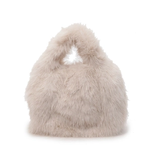 Plush beige faux fur handbag with large capacity and soft fuzzy texture for autumn winter