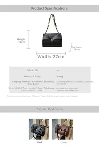Specifiche dettagliate sulle dimensioni per borsa tote con catena, larghezza 27cm e altezza 19cm
