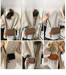 Lifestyle shots showing small square shoulder bag with plush bear charm on diverse outfits