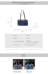 Detailed size chart for denim shoulder bag with dimensions 30cm width and 17cm height