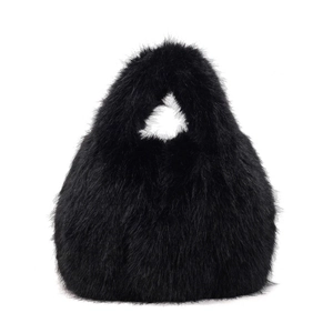 Sac à main en fausse fourrure noire avec poignée intégrée pour l'automne et l'hiver