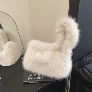Minimalist white faux fur handbag for women with curved handle for winter style