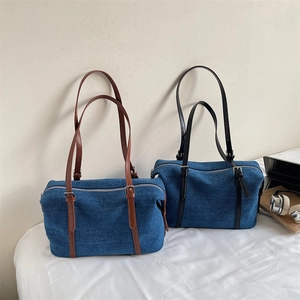 Women Denim Shoulder Bag Large Capacity Underarm Handbag Vintage Casual Commuting Denim Fabric With Adjustable Strap