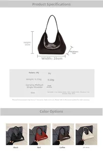 Tableau des tailles détaillé et spécifications du sac hobo rétro en cuir PU avec coloris