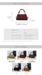 Detailed dimension guide and color options for the stylish PU leather crossbody handbag