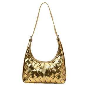 Goldene geflochtene Hobo-Schultertasche aus Leder im Intrecciato-Stil für Damen