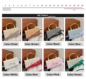 Composite view of elegant PU leather handbags with metal handles in eight diverse colors