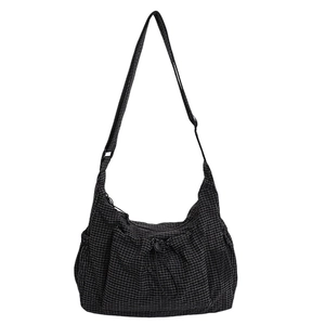 Sac bandoulière minimaliste en toile à carreaux noir et blanc avec sangle réglable et poche
