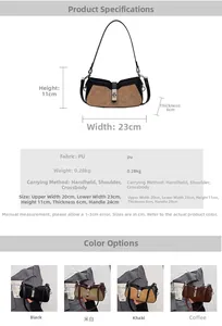 Detailed view of vintage PU leather baguette bag with metal clasp and quilted texture
