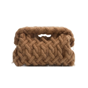 Sac à main en tricot épais marron foncé à grande capacité avec texture tissée souple