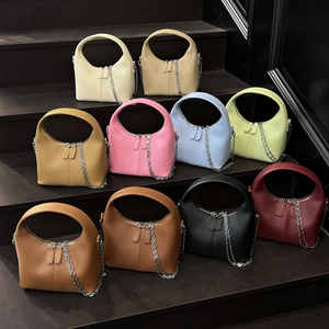 Women Handbag PU Leather Half Moon Top Handle Bag Silver Metal Chain Strap Zipper Closure Casual Modern Minimalist