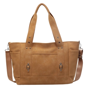 Grand sac cabas minimaliste camel avec bandoulière réglable et boucle en métal dorée