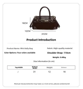 Guide des tailles avec dimensions du sac à bandoulière en cuir mat style Kelly