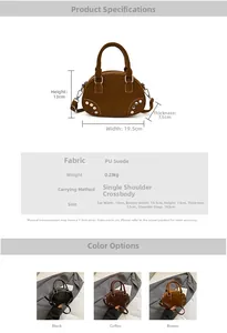 Detailed dimensions and frosted PU material specs for the vintage rivet bowling bag
