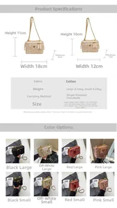 Comparaison de taille détaillée et choix de couleurs des mini sacs en tweed à chaîne