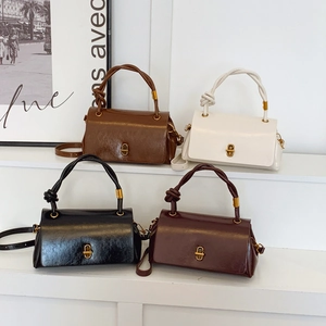 Women Crossbody Bag Glossy PU Leather Knotted Handle Metal Lock Retro Simple Shoulder Handbag For Daily Fashion Elegant