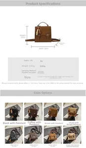 Tabella taglie dettagliata e specifiche dello zaino vintage in pelle PU con misure