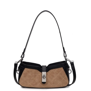 Fashionable baguette shoulder bag with contrast color stitching and metal twist lock