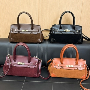 Sac À Main Femme En Similicuir Et Daim Avec Serrure Dorée Double Poignée Bandoulière Amovible Sac Rétro