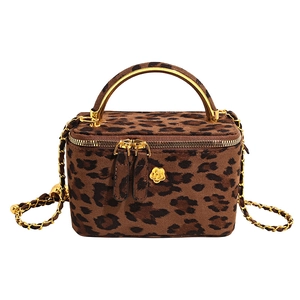Mini sac boîte à imprimé léopard avec poignée métallique et bandoulière pour femmes