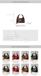 Detailed chart showing size dimensions and multiple colors for woven leather hobo bag