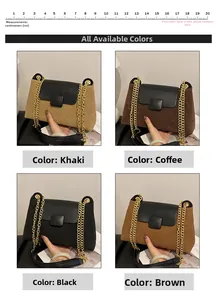Detail view of four color options for the checkered crossbody bag with chain straps