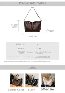 Detailed size chart and multi-color options for the vintage PU leather shoulder bag