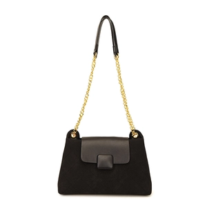 Elegant black quilted crossbody bag with gold chain strap and luxury velvet texture