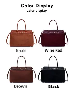 Four color options of women's tote bags: khaki, wine red, brown and black finishes