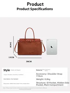 Brown tote bag size comparison with dimensions showing 38cm width and 24cm height
