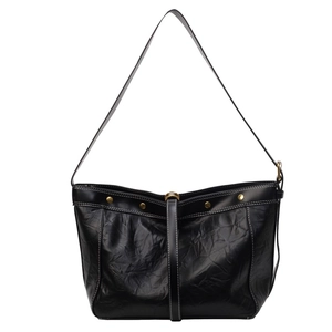 Large black oil wax tote bag with white contrast stitching and gold metal hardware