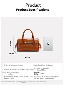 Brown vintage leather tote bag dimensions 30x13x19 cm with woven handle and shoulder strap