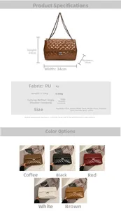 Detailed size specifications and color guide for the quilted crossbody chain bag